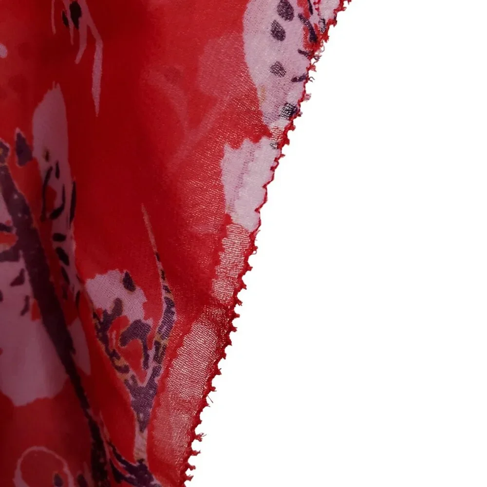 Vivienne Tam NWT Size 1X Blouse Semi Sheer Popover Cover-up Flutter Floral Red - Picture 12 of 12